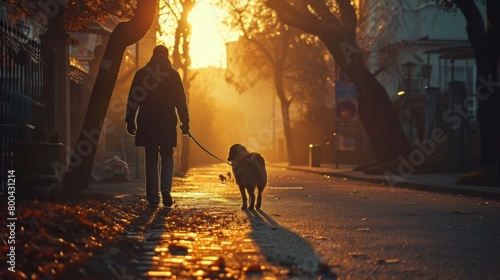 Morning walk with their beloved dog, the couple moves in perfect harmony