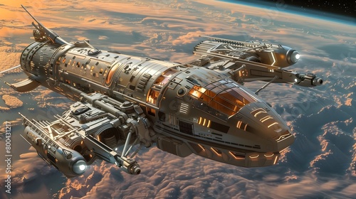 Intricate Futuristic Spacecraft Exploring the Vast Expanse of the Cosmos with Advanced Technology and Detailed Machinery