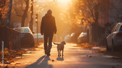 Morning walk with their beloved dog, the couple moves in perfect harmony photo