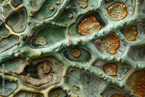 A pattern inspired by the cross-section of a plant stem, showing the complex arrangement of vascular bundles and cells, photo