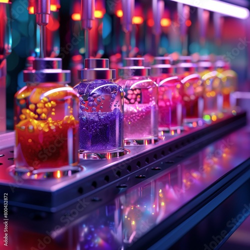 Nail polish mixology lab using precise digital scales and technology for perfect color blending , octane render