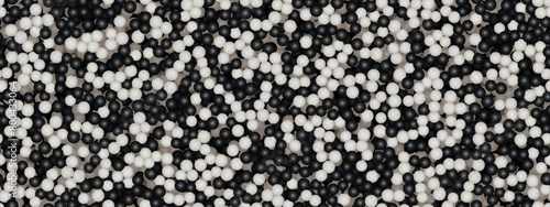 Black and white plastic balls abstract background as seamless pattern. Dragee of white and dark chocolate. Vector illustration of polymer material texture