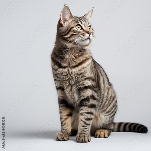portrait of a cat, Studio shot of an adorable domestic cat standing on grey background stock photo