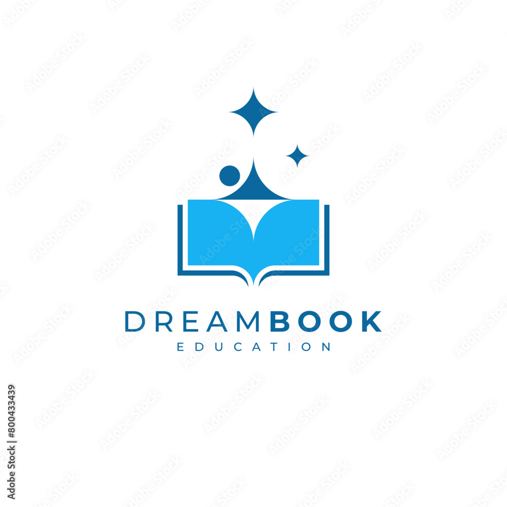 Obraz premium books and stars with little kids for digital, knowledge and educational book logos