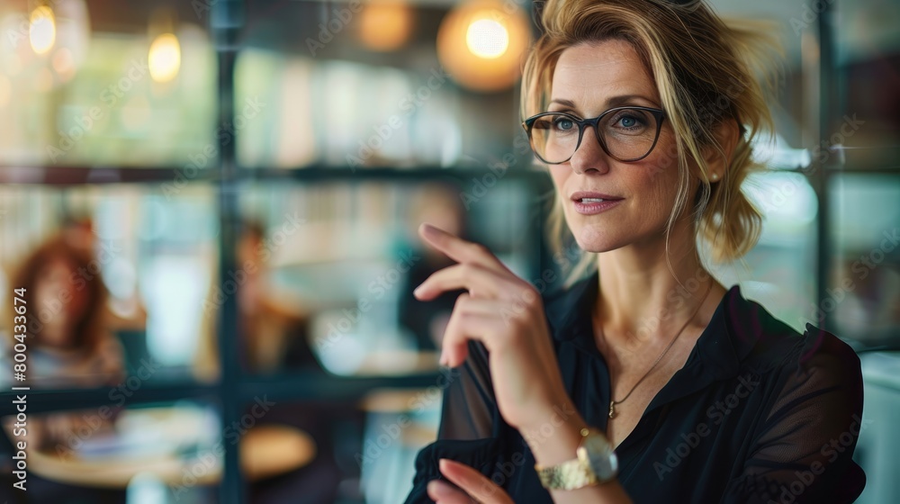Businesswoman on a team meeting in a modern office setting Businesswoman on a team meeting in a modern office setting