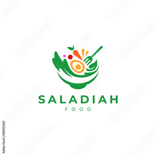 vegetables and eggs in a bowl for salad logo, vegan or vegetarian