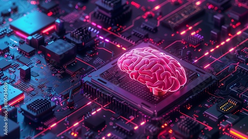 organic motherboard with an electronic brain chip, ai concept photo