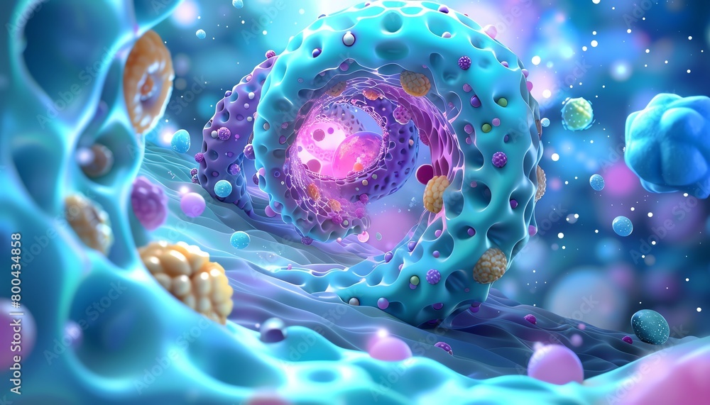 Highresolution human cell, viewed as if through a cuttingedge microscope, highlighting the detailed textures and cellular components Highresolution human cell, viewed as if through a cuttingedge microscope, highlighting the detailed textures and cellular components