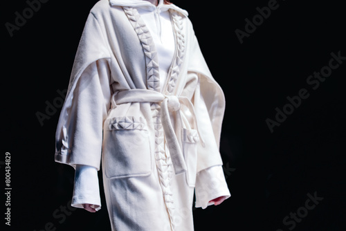 Fashion details of White Long Padded Cardigan Coat with Belt, creative casual wear