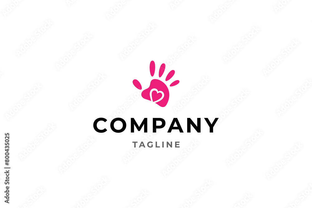 hand logo with love symbol in flat vector design style hand logo with love symbol in flat vector design style