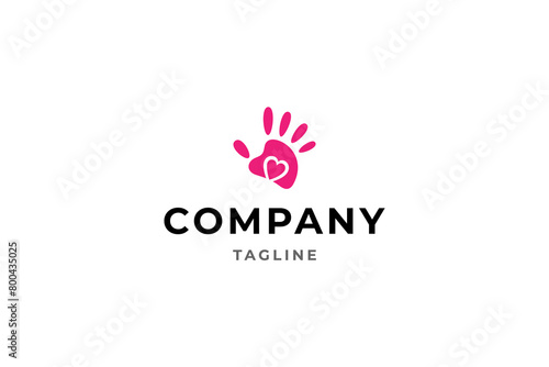 hand logo with love symbol in flat vector design style