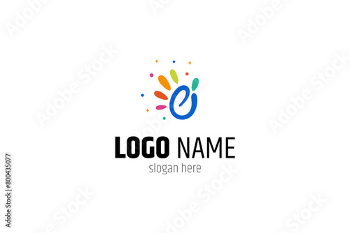 Child hand logo with colorful flat vector design style