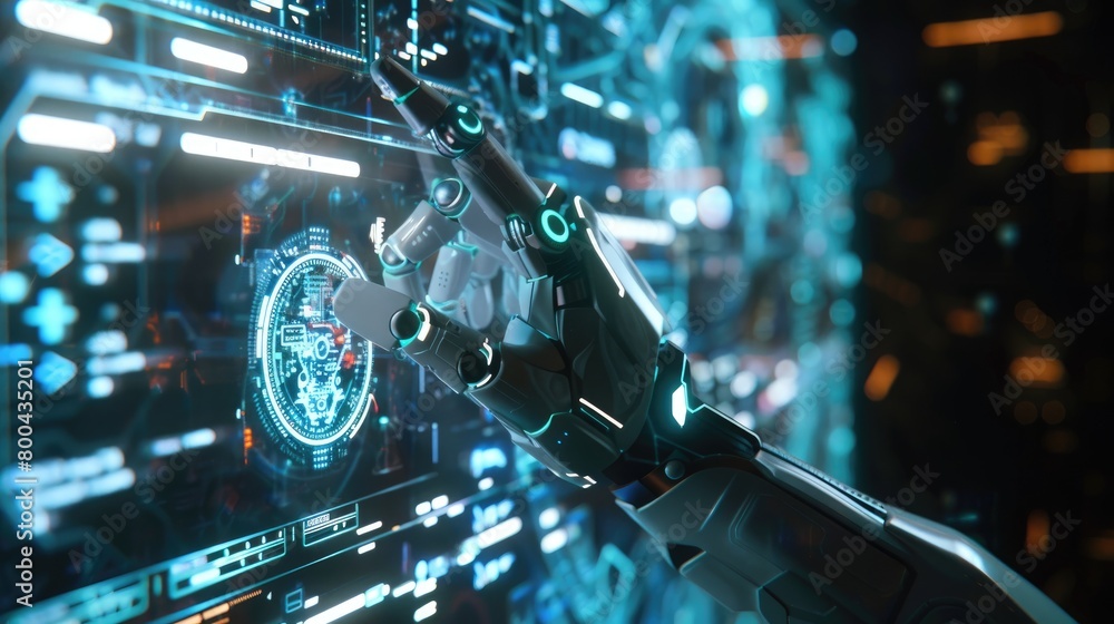Futuristic Robotic Hands Control Science Data Technology Represent Future Powerful Technology Background Futuristic Robotic Hands Control Science Data Technology Represent Future Powerful Technology Background