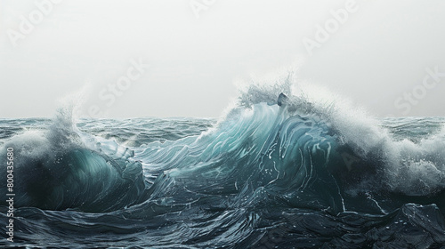 A monumental and majestic ocean wave, frozen in time against a clean white backdrop. photo