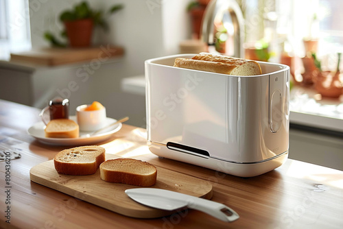 A compact toaster with a removable crumb tray, ensuring cleanliness.