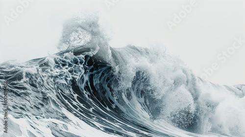 A monumental and majestic ocean wave, frozen in time against a clean white backdrop. photo