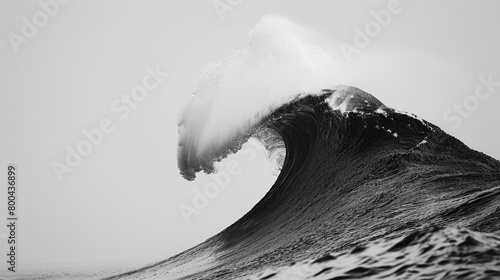 A monumental and awe-inspiring wave, towering with strength against a pure white canvas.