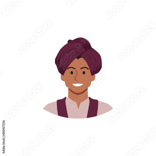 Smiling man in purple turban vector illustration