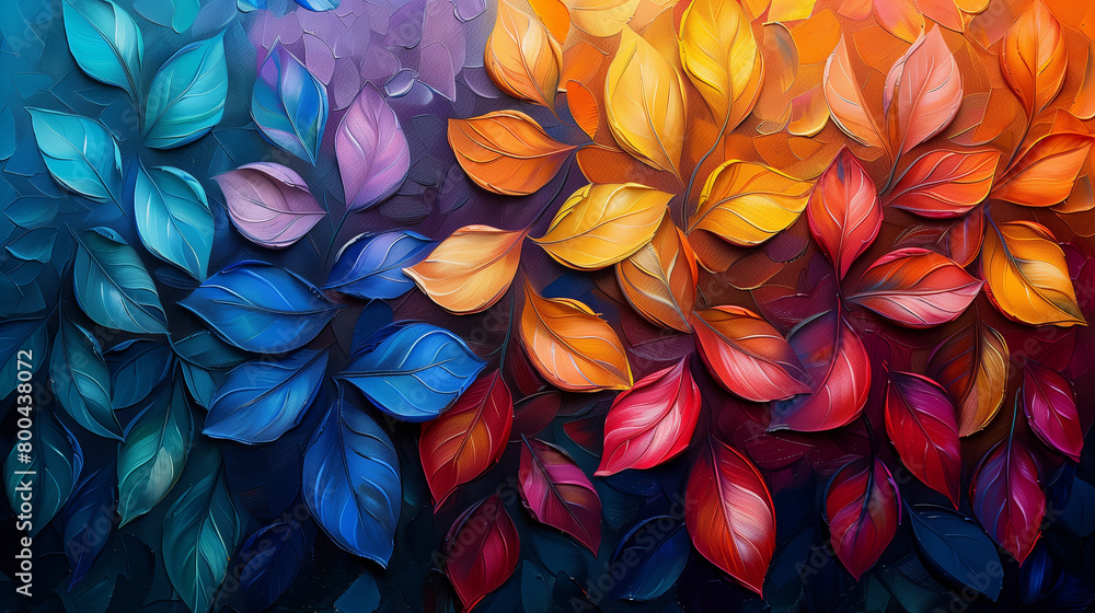 an abstract colorful painting of leaves, branches, and trees an abstract colorful painting of leaves, branches, and trees