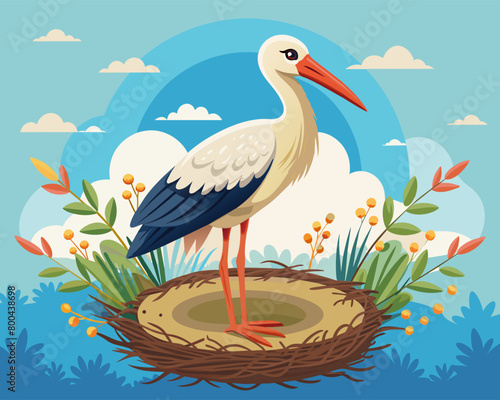 Slika na platnu Stork standing with a nest vector drawing