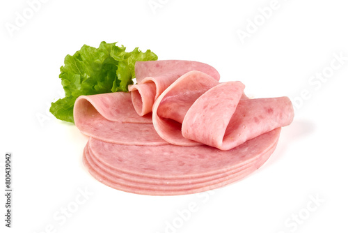 Thinly Sliced Ham, boiled sausage, isolated on white background © GSDesign