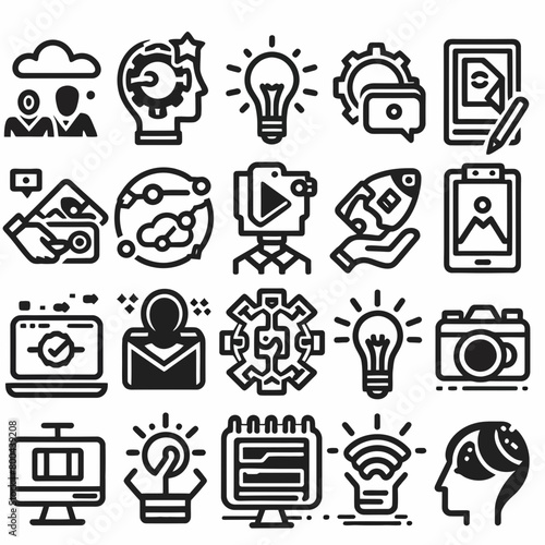 outline content creation set icon silhouette vector illustration white background, content creation, media. Linear icon collection. Editable stroke