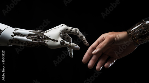 generated illustration Digital robot handshake human hand.