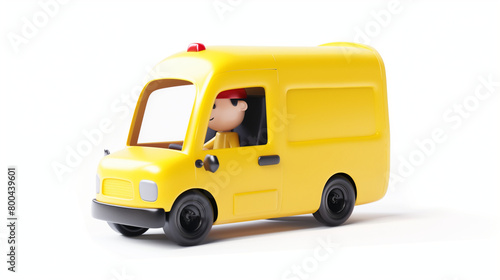 3D Yellow package delivery parcel van isolated in white background