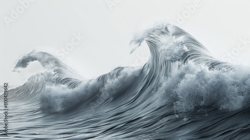 A misty silver tide wave isolated on solid white background.