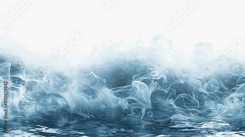 A misty silver-blue tide wave isolated on solid white background.