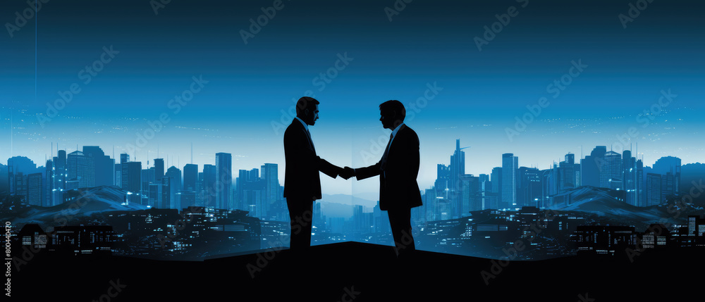 Fototapeta premium generated Illustration Business handshake against the background of city buildings