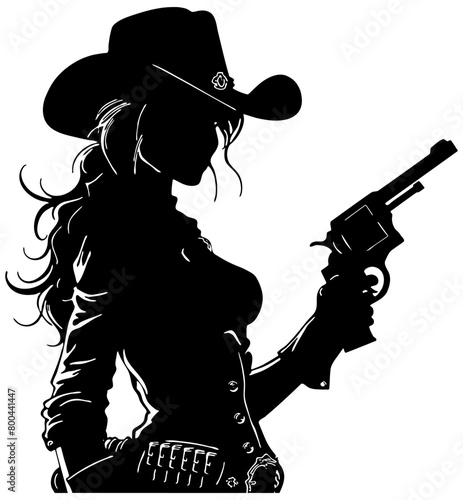 silhouette of a cowgirl with a gun, isolated 