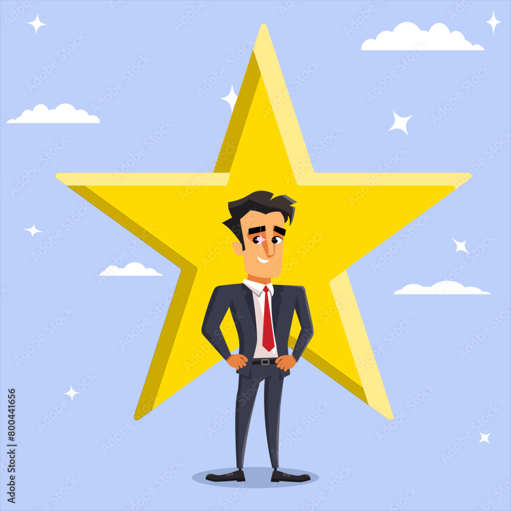 White male character star employee award, success or leadership concept, Employee of the month, rated employee
