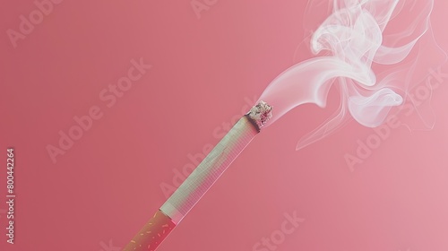 Smoking cigarette isolated on pink background