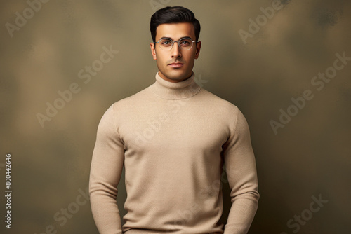 young man in turtleneck sweater.