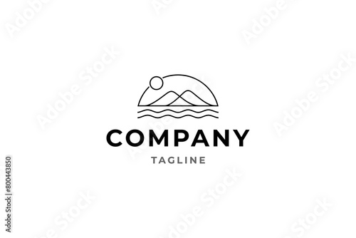 mountain view logo with water waves elements linear design style