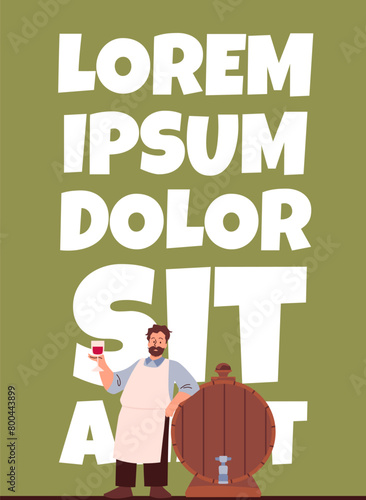 Vintner and oak barrel vector illustration