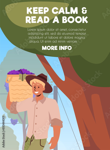 Farmer with grapes list vector illustration