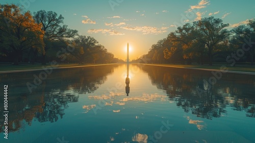 The National Mall showcases the Lincoln Memorial and Washington Monument, iconic symbols in D.C.'s skyline.  photo