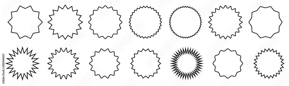 Set of star burst stickers round shape. Outline Vector starburst price tage icon.