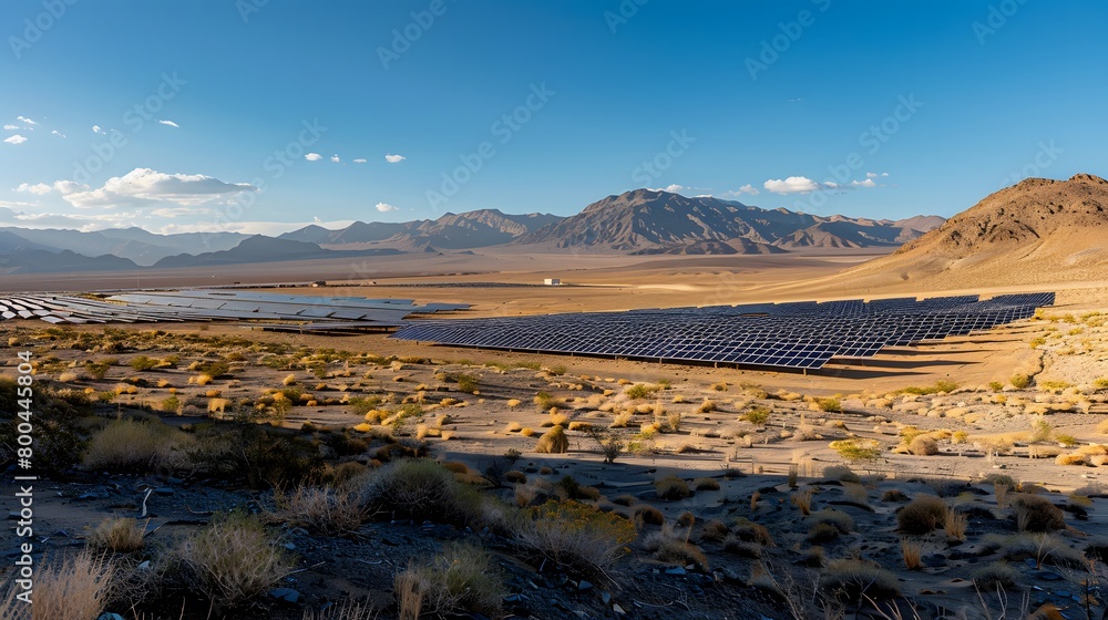 Solar panels harnessing energy in a vast desert landscape