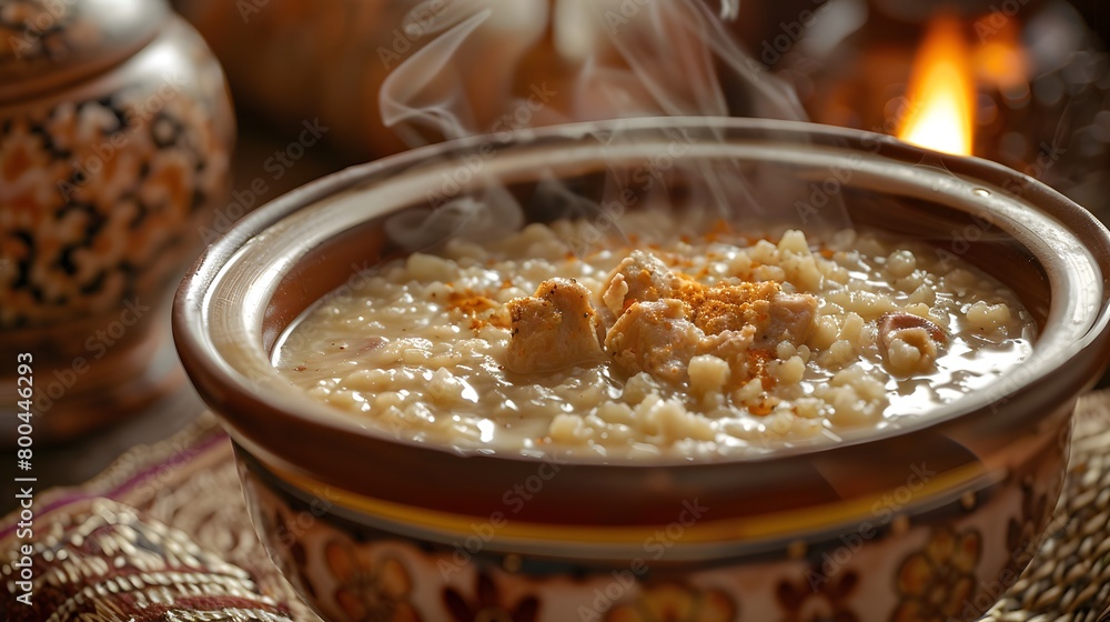 Steaming bowl of rice pudding with a sprinkle of cinnamon Steaming bowl of rice pudding with a sprinkle of cinnamon