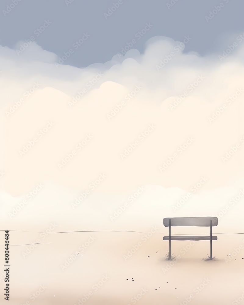 A lone bench sits in the middle of a vast desert