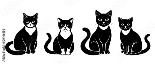 Black cat silhouette vector. Sitting cat silhouette set. black and white cats.