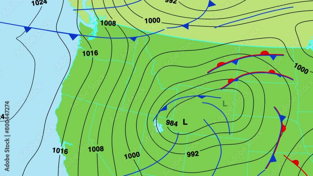 Animated weather forecast map of north west United States of America ...