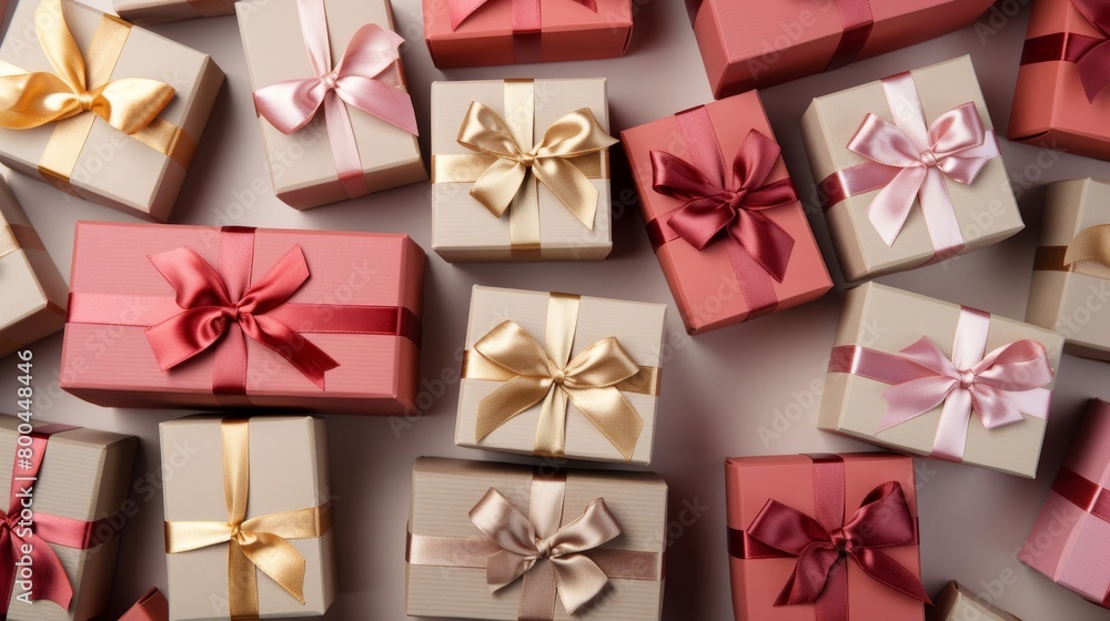 gift boxes with ribbon from top view. gift boxes with ribbon from top view.