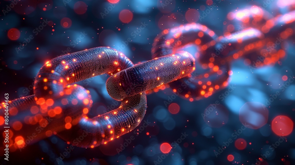 glowing red chain links on dark blue background glowing red chain links on dark blue background