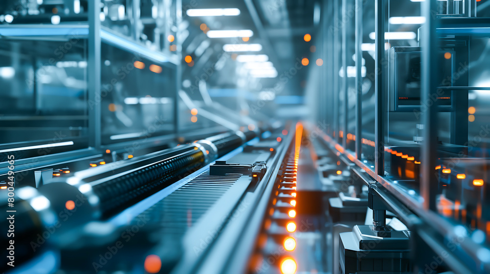 Modern hi-tech facility with automated line at the industrial factory. Smart factory industrial, Industry 4.0 concept Modern hi-tech facility with automated line at the industrial factory. Smart factory industrial, Industry 4.0 concept