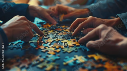 A Group Completing Jigsaw Puzzle