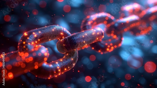 glowing red chain links on dark blue background